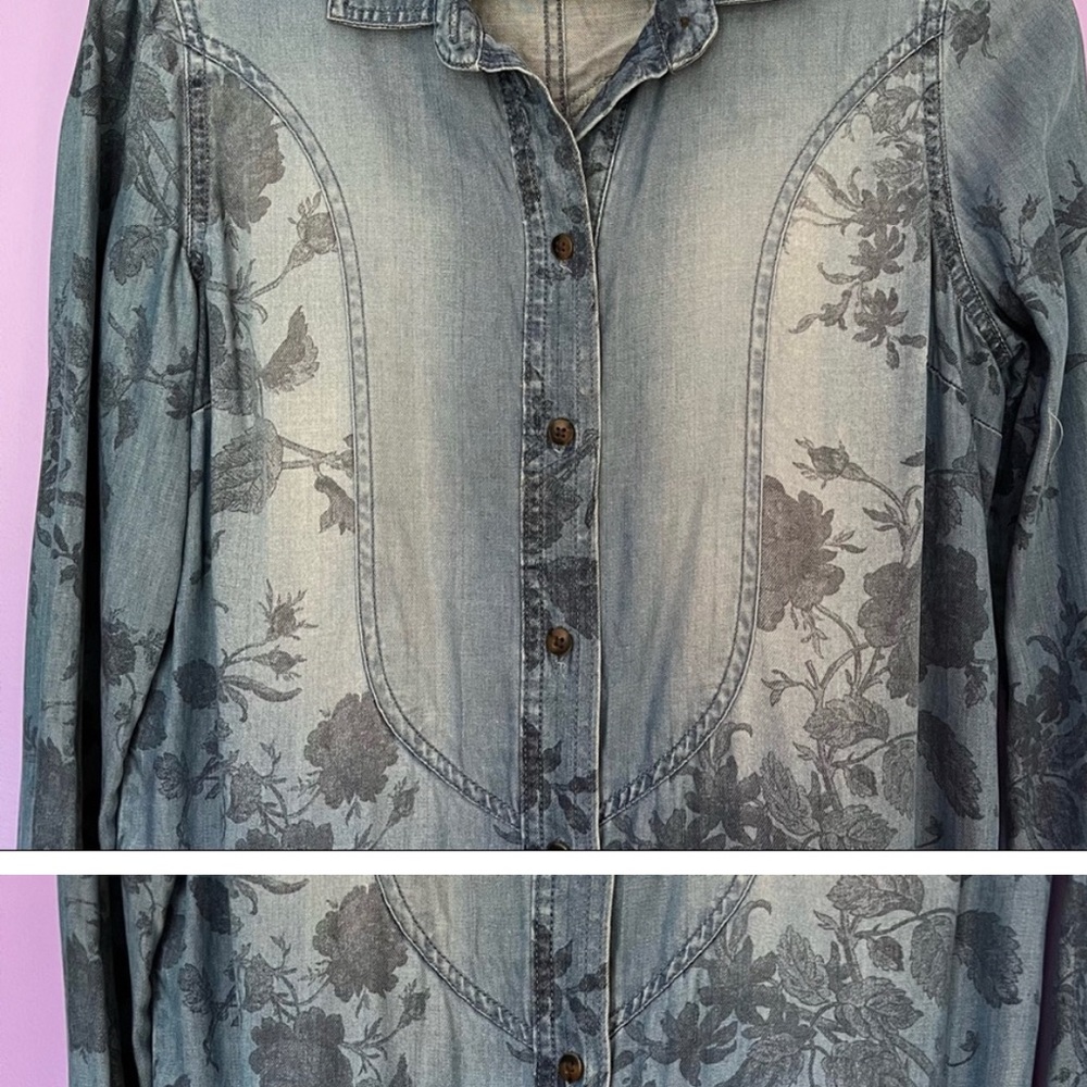 AEO Floral Denim Long Sleeve Shirtdress - Picture 5 of 5